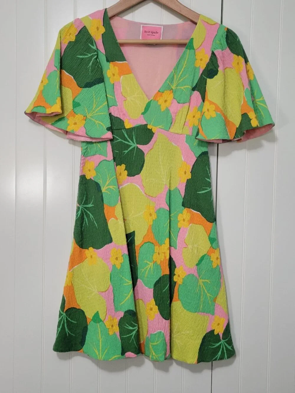 Kate Spade Cucumber Botanical Crepe 60s 70s Retro Hippie Fairycore Swing Dress